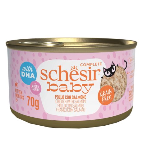 SCHESIR GATTO BABY GRAIN FREE KITTEN POLLO SALMONE 70GR (lattina)