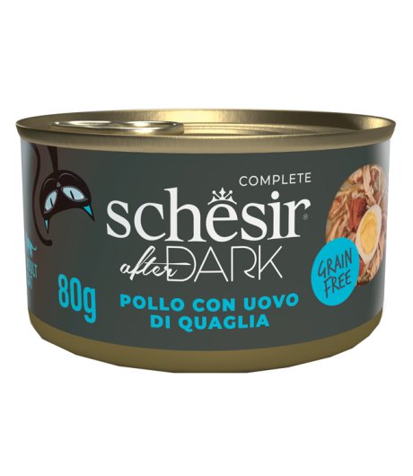 SCHESIR GATTO AFTER DARK GRAIN FREE IN BRODO ADULT POLLO UOVA DI QUAGLIA 80GR (lattina)