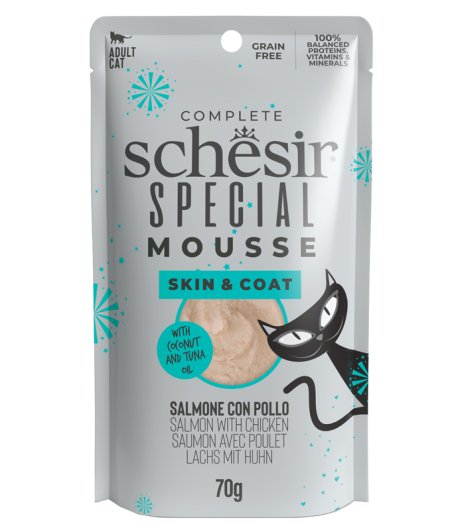 SCHESIR GATTO SPECIAL MOUSSE SKIN COAT ADULT SALMONE POLLO 70GR (bustina) SCHESIR GATTO SPECIAL MOUSSE SKIN COAT ADULT SALMONE POLLO 70GR (bustina)