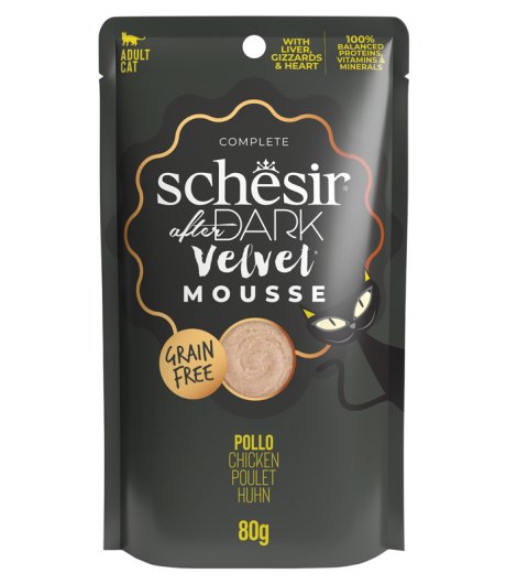 SCHESIR GATTO DARK VELVET MOUSSE GRAIN FREE ADULT POLLO 80GR (bustina)