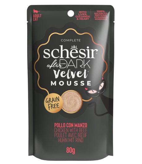 SCHESIR GATTO DARK VELVET MOUSSE ADULT POLLO MANZO 80GR (bustina)