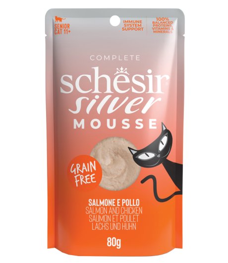 SCHESIR GATTO SILVER MOUSSE GRAIN FREE SALMONE POLLO 80GR (bustina)