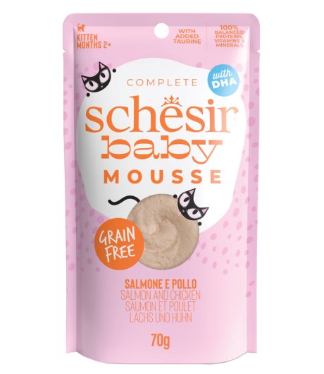SCHESIR GATTO BABY MOUSSE KITTEN GRAIN FREE SALMONE POLLO 70GR (bustina)