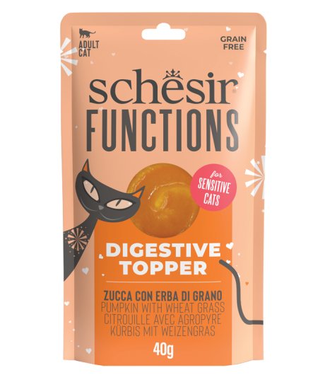 SCHESIR GATTO FUNCTIONS DIGESTIVE TOPPER GRAIN FREE SENSITIVE ADULT ZUCCA 40GR (bustina) SCHESIR GATTO FUNCTIONS DIGESTIVE TOPPER GRAIN FREE SENSITIVE ADULT ZUCCA 40GR (bustina)