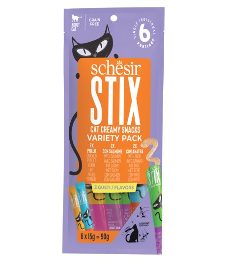 SCHESIR GATTO SNACK STIX CREAMY POLLO/SALMONE/ANATRA 6PZ 15GR