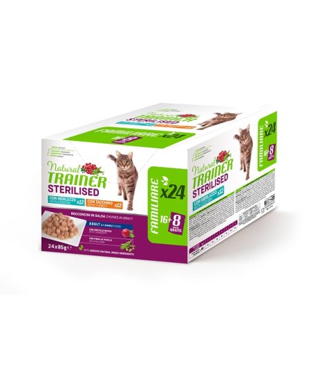 TRAINER NATURAL GATTO STERILISED MERLUZZO/TACCHINO 24x85GR (blister) MULTIPACK