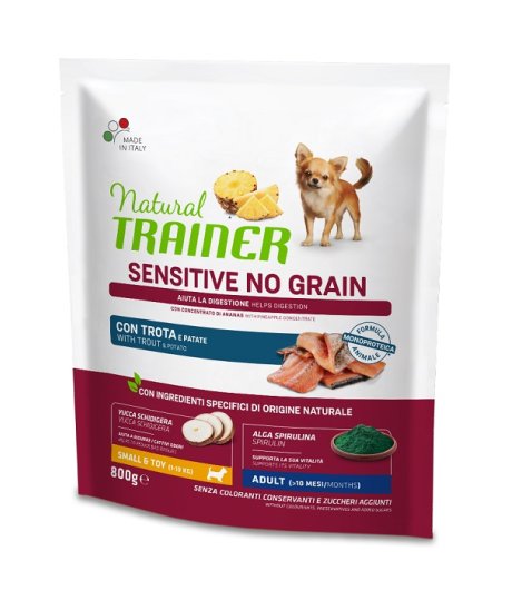 TRAINER NATURAL CANE SENSITIVE NO GRAIN SMALL/TOY ADULT TROTA PATATE 800GR