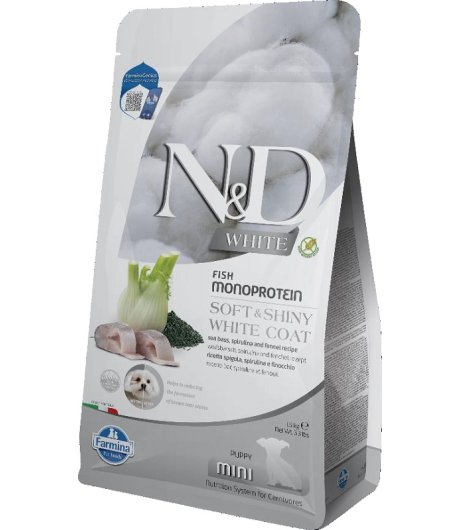 FARMINA N&D WHITE CANE SOFT SHINY COAT MINI PUPPY SPIGOLA SPIRULINA E FINOCCHIO 1,5KG
