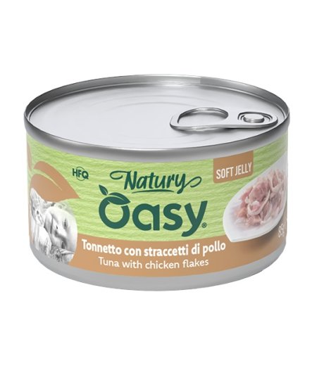 OASY GATTO NATURY SOFT JELLY TONNETTO CON STRACCETTI DI POLLO 85GR (lattina)