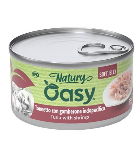 OASY GATTO NATURY SOFT JELLY TONNETTO CON GAMBERONE 85GR (lattina)