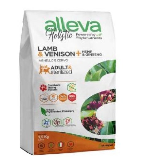 ALLEVA HOLISTIC CAT ADULT & STERILIZED LAMB & VENISON + HEMP & GINSENG KG 1,5