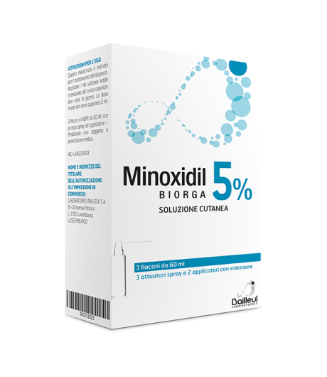 Minoxidil Biorga 5% 3 Flaconi Contro l'Alopecia e la Caduta dei Capelli