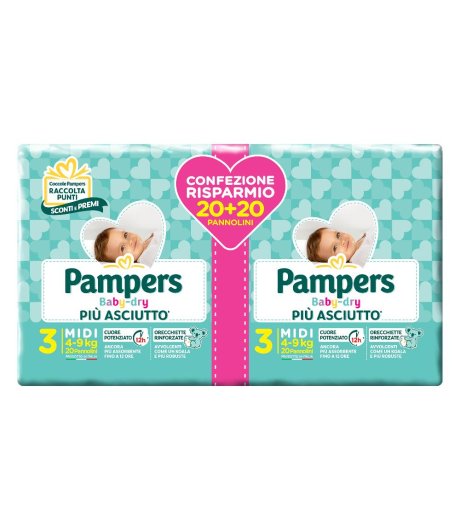 Pampers Baby Dry Midi Pannolini 40 Pezzi 4-9 Kg Misura 3 Formato Duo