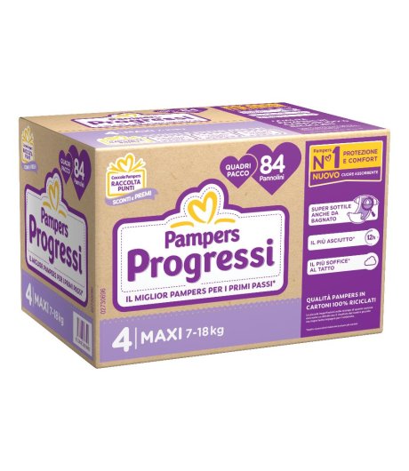 PAMPERS PROGRESSI TAGLIA 4 MAXI - 7-18KG CONFEZIONE DA 84 PANNOLINI