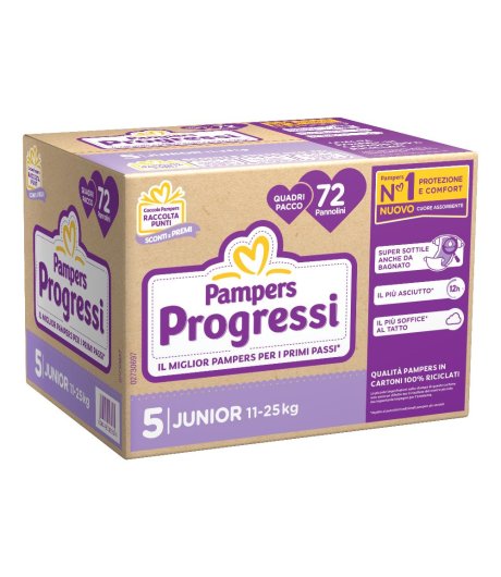 PAMPERS PROGRESSI JUNIOR Taglia 5 Confezione Quadripacco 72 pannolini