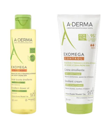 A-Derma Exomega Control Crema Emolliente 200ml + olio lavante anti prurito 200ml