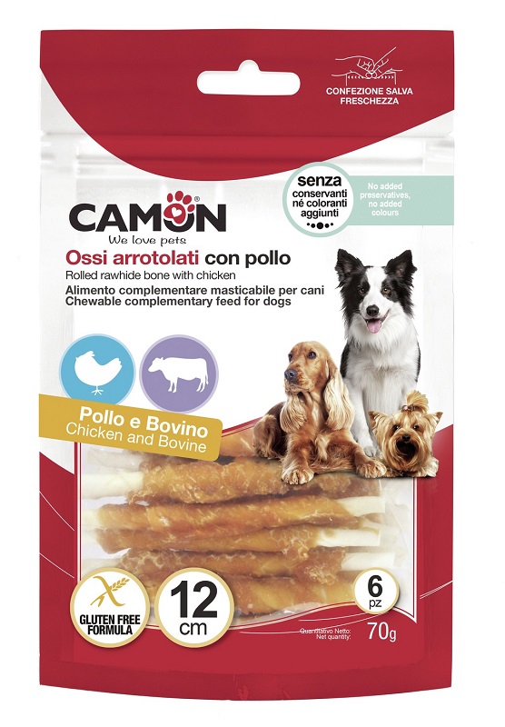 Camon Cane Snack Rollie Chew Pelle Bovina Pollo 12CM 30PZ 345GR