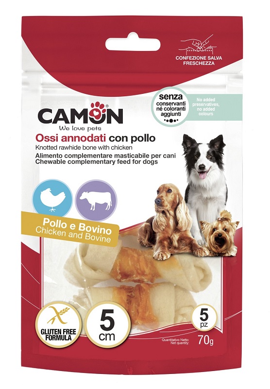 Camon Cane Snack Bonnie Chew Osso Pelle Bovina Pollo 5CM 5PZ 70GR