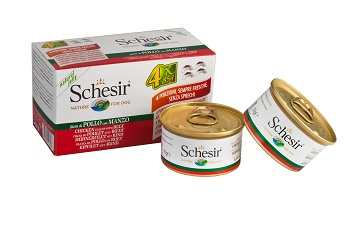SCHESIR CANE JELLY POLLO MANZO 4x85GR (lattina) MULTIPACK