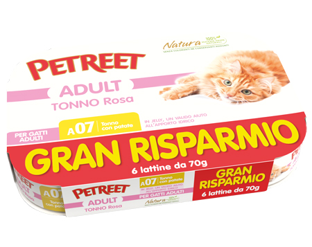 PETREET GATTO ADULT A07 TONNO ROSA PATATE 6x70GR (lattina) MULTIPACK