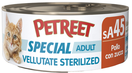 PETREET GATTO SPECIAL ADULT SA45 VELLUTATE STERILIZED POLLO ZUCCA 70GR (lattina)